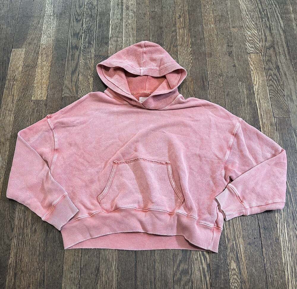 American Eagle Women's Size Small Pink Raw Edge Vintage Wash Cropped Hoodie